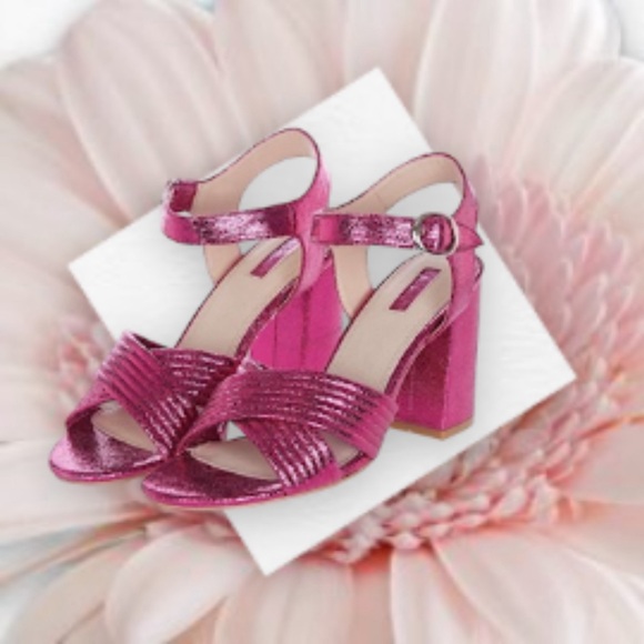 Topshop Metallic Pink Block Heels Sandals - Picture 2 of 10